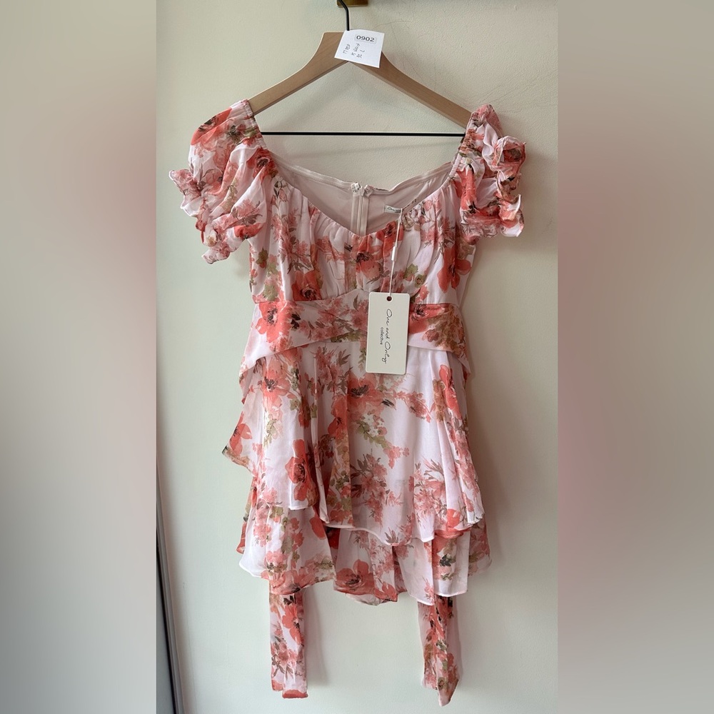 One and Only, Pink Floral Off-Shoulder Ruffle Romper, Size L | 0902 - Picture 8 of 9